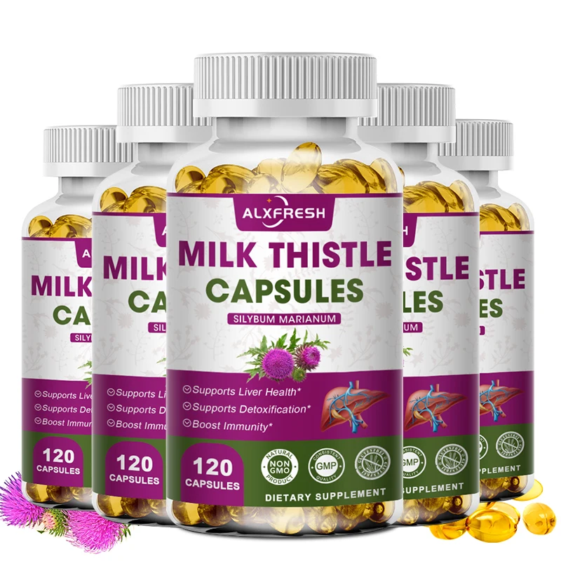 

Alxfresh Milk Thistle Extract Liver Soft Capsules Improve Liver Damage Caused By Long-term Drinking Support Liver Health Non-GMO