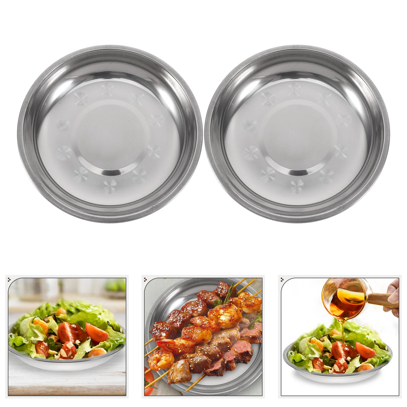 

6pcs Barbecue Plate Stainless Steel Round Dish Food Storage Party Fruit Holder Kitchen Supplies Dessert Snack Container