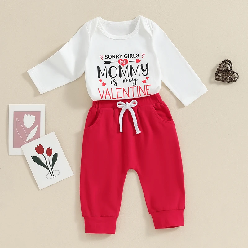 Valentine s Day Baby Boy Outfit Letter Heart Print Long Sleeve Rompers and Pants Set Fall Spring Clothes