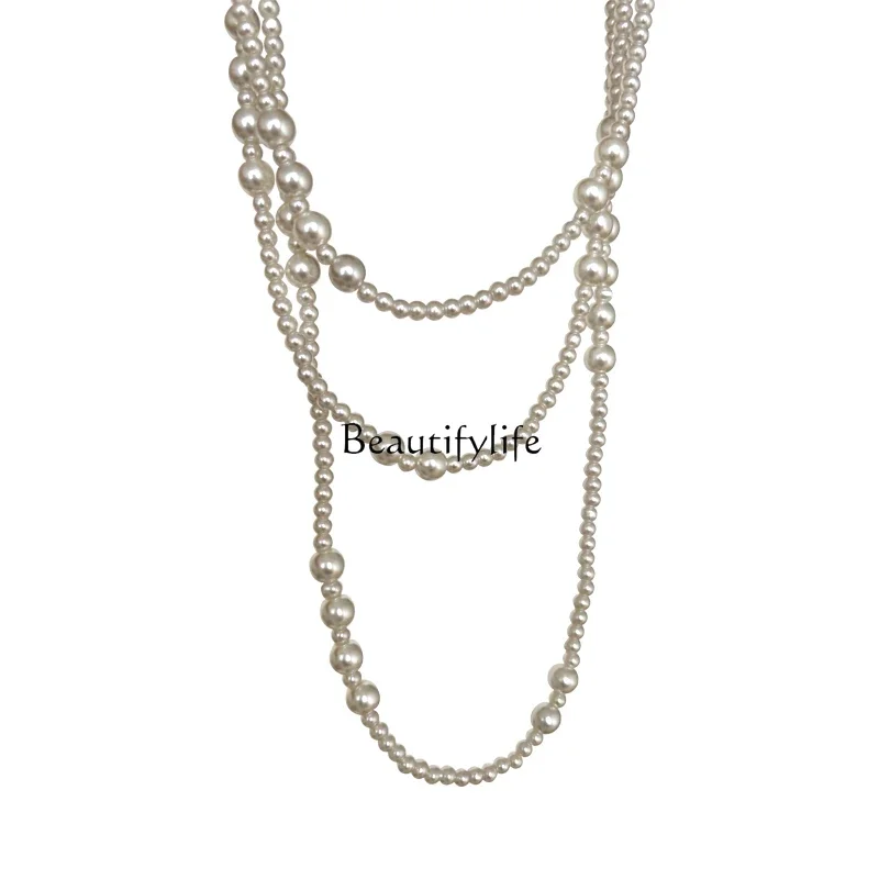 

Pearl multi-layer stacked collarbone chain sweater chain light luxury high-end autumn and winter accessories