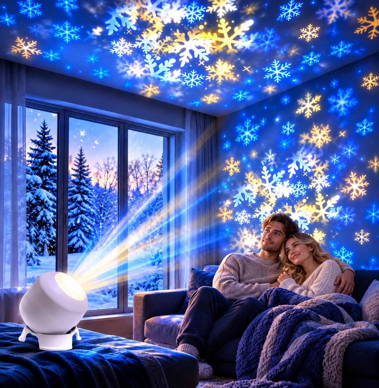 New Romantic Christmas Snowflake Projector Atmosphere Light, Dynamic Ocean Projection Night Lamp, Kids Christmas Gift