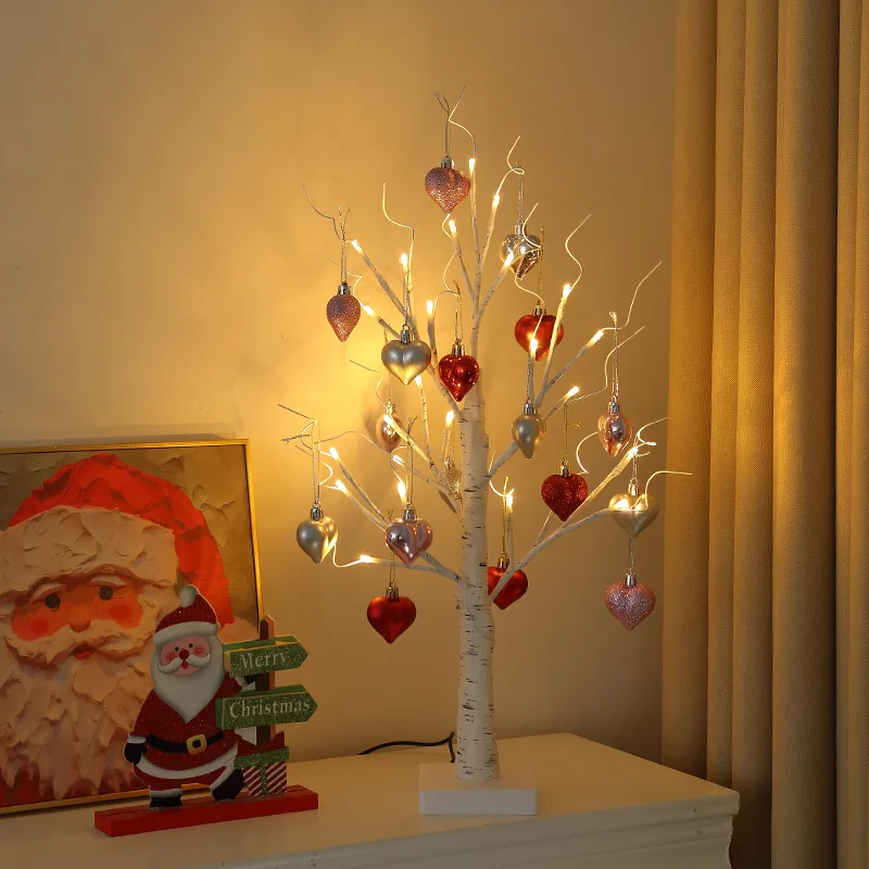 60 cm LED Birke Baum Nachtlicht Bunte Herz Hängen Baum Anhänger Weihnachten Hochzeit Party Dekoration Valentinstag Geschenke – Detail 5