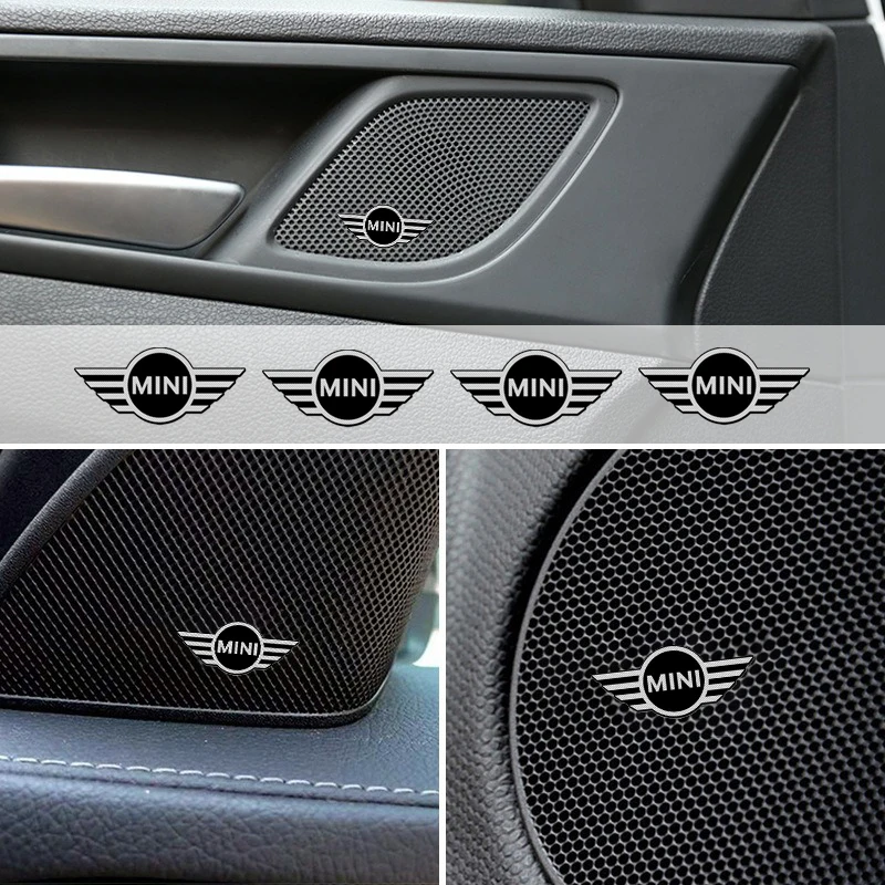 4pcs 3D hi-fi Aluminum Car Metal Emblem Audio Stickers Speaker Badge Decal For BMW Mini Cooper Clubman R55 R56 R57 Countryman