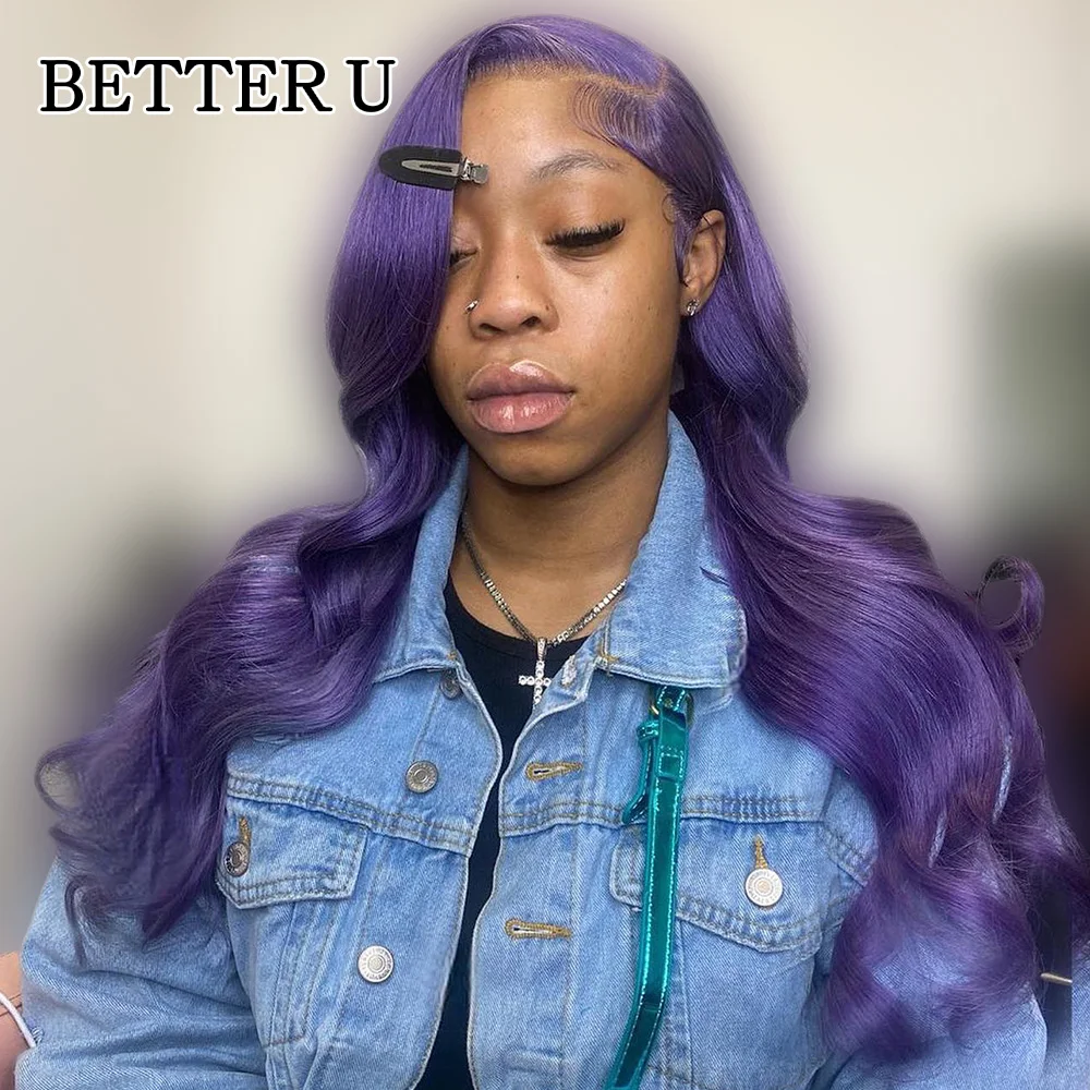 

13x6 Ash Purple Lace Frontal Human Hair Wigs Body Wave Pre Plucked Brazilian Hair 13x4 Lace Front Wig 100% Human Hair For Women