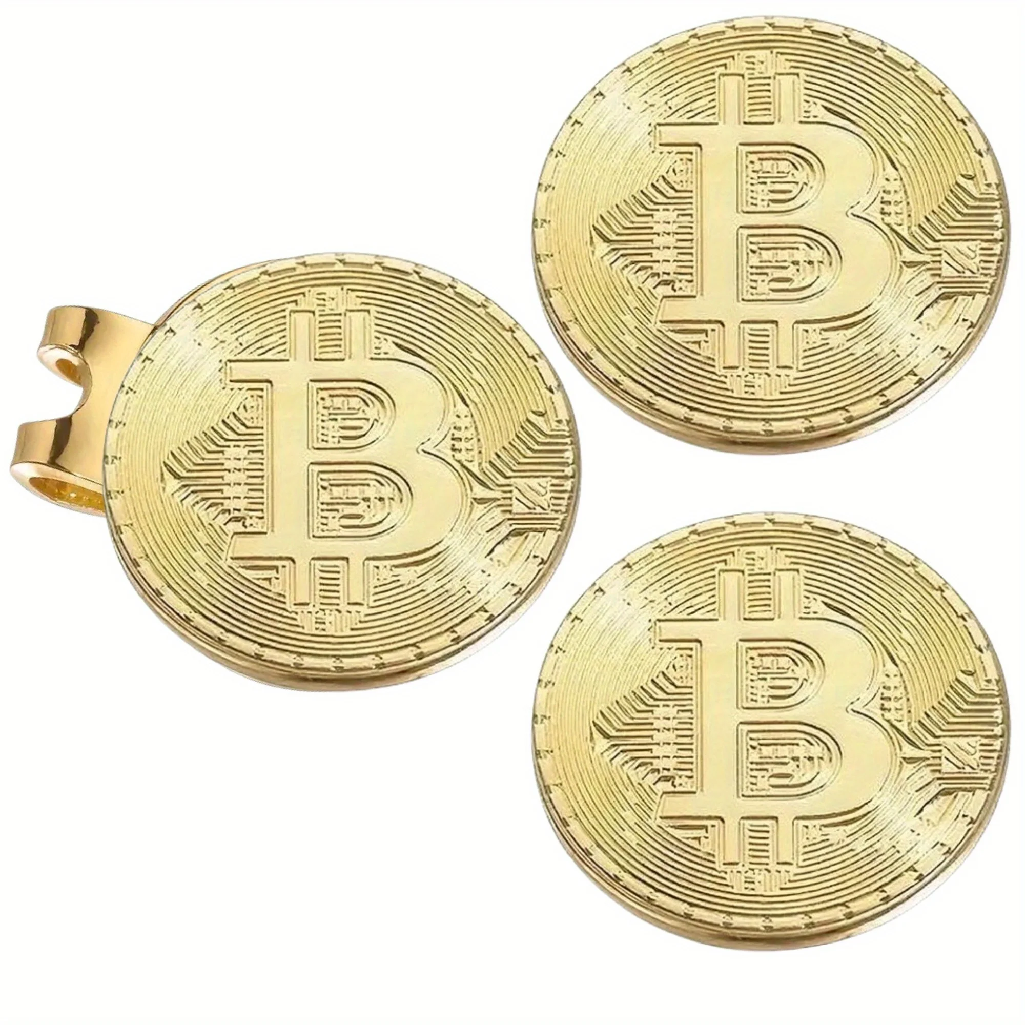 3 counts Magnetic Golf Ball Markers Durable Mixed Color Iron Magnetic Golf Ball Marker with Bitcoin Design Perfect for Golfers