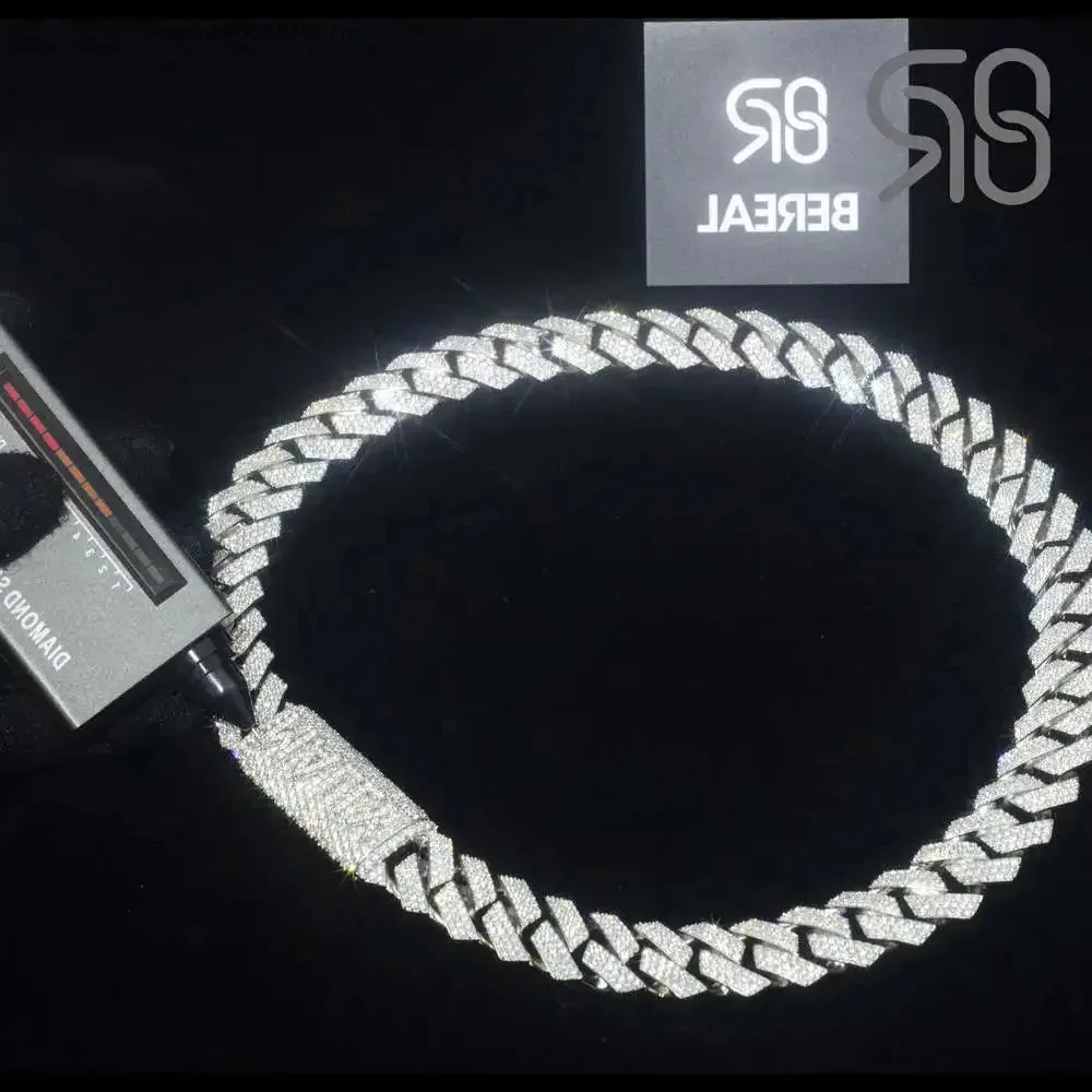 

22mm 18" Straight Line Vvs Moissanite Iced Out Cuban Chain Necklace Thick Four Row 925 Silver Hip Hop Rapper Fine Jewelry