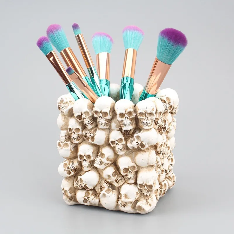 Gothic Style Skull Pen Holder Bone Pile Pen Holder Desktop Storage Container Succulent Green Plant Flowerpot Desktop Decoration