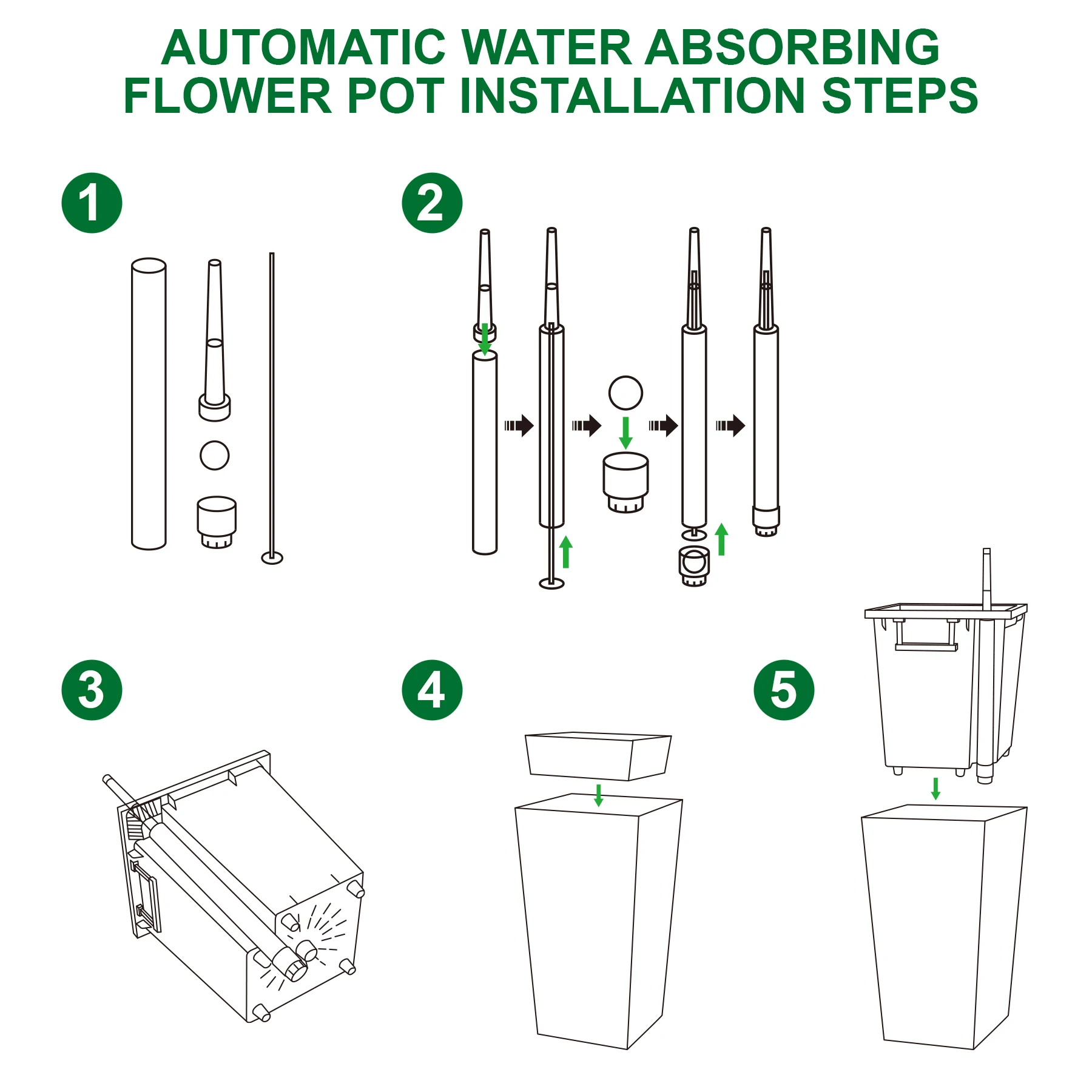 23" Tall Black Planter Pots with Automatic Watering, Drainage Holes, Water Level Monitor & Elegant Tapered Design for Indoor/Out