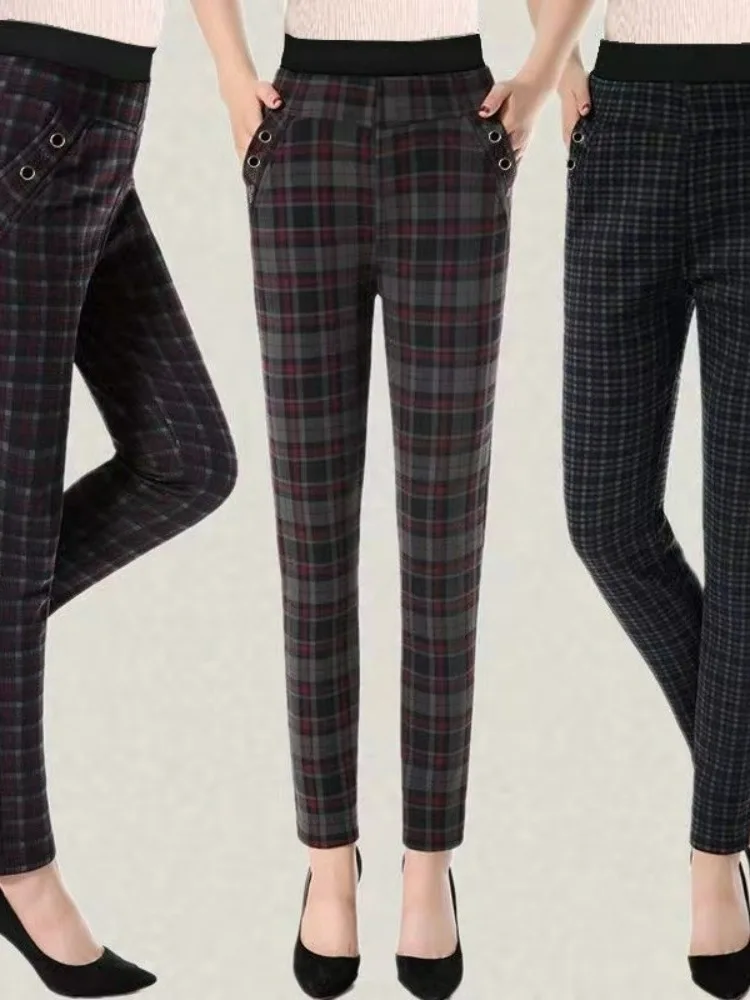 Pantaloni a Vita Alta Elasticizzati a Gamba Dritta per Signore, Pantaloni Casual Primaverili, Nuovi Pantaloni da Mamma, Pantaloni Elasticizzati a Vita Alta per Signore