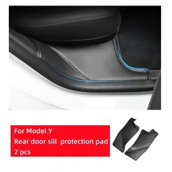 2PCS Car Leather Door Sill Protector For 2021 2022 2023 Tesla Model Y Rear Door Entry Guards Scuff Plate Not Fit 7 Seater