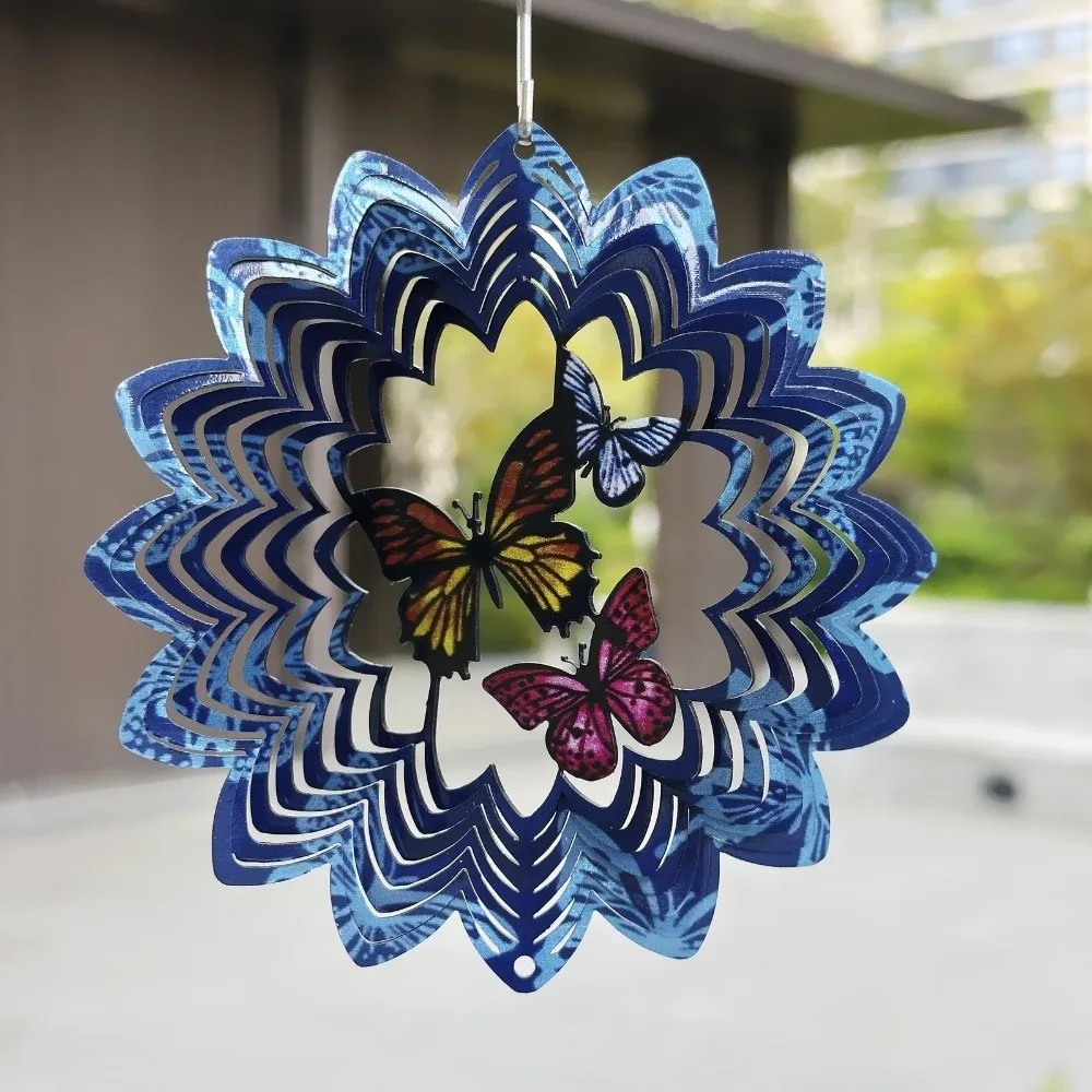3D Mandala Wind Chime Vibrant Color Stainless Steel Butterfly Wind Spinner Butterfly Sunflower Flower Rotating Pendant