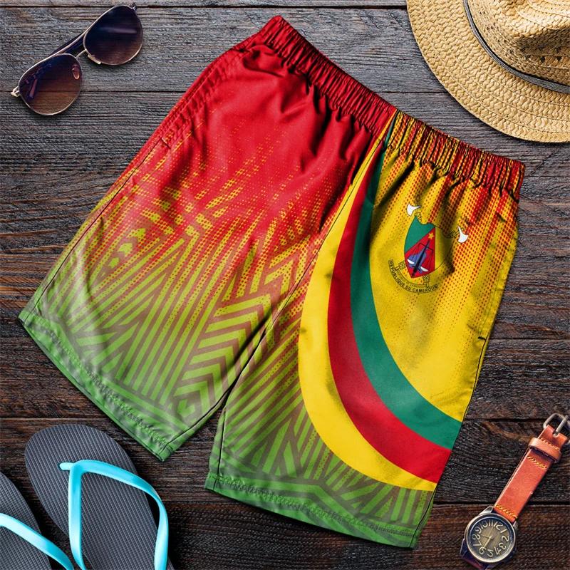 Africa Cameroon Flag Map Graphic Short Pants For Men Clothes Hawaiian Boy Trunks National Emblem Lion Beach Shorts Kids Trousers