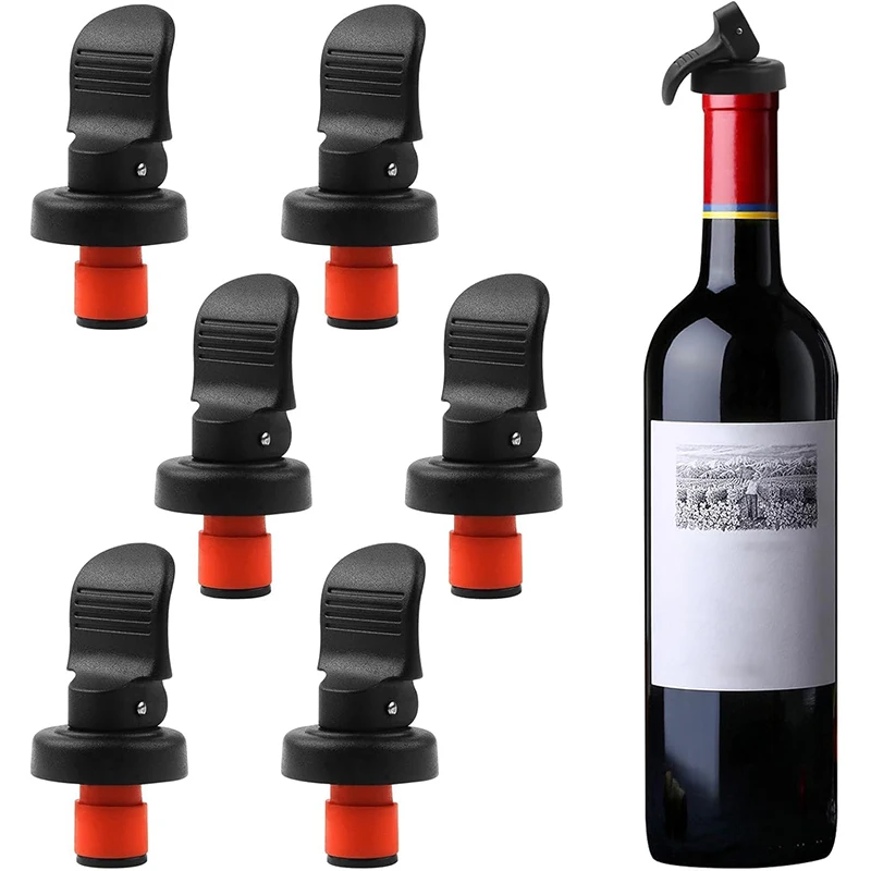 6Pcs Wine Bottle Stoppers Reusable Plastic Wine Corks Wine Stoppers Bottle Caps Champagne Stoppers with Airtight Seal JT550