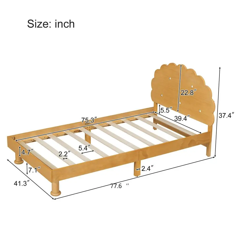 Marco de cama infantil en forma de galleta para niños y niñas, cama con plataforma doble, nogal