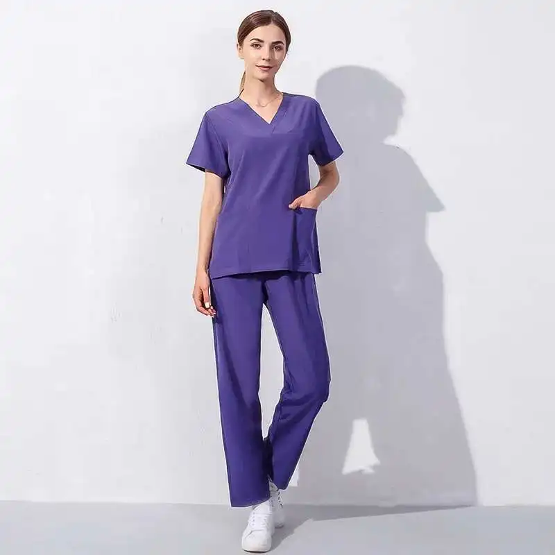 Neue Ankunft Pet Krankenhaus Uniform Peeling Anzüge Einfarbig Unisex OP-Kittel Tasche V-ausschnitt Peelings Set Für Frauen Jogger