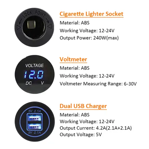 12-24V Cigarette Lighter Socket Splitter 3 in1 Waterproof 4.2A Dual USB Charger Socket Panel LED Voltmeter for Car Boat Truck 10 best sales 12v usb panel - №3