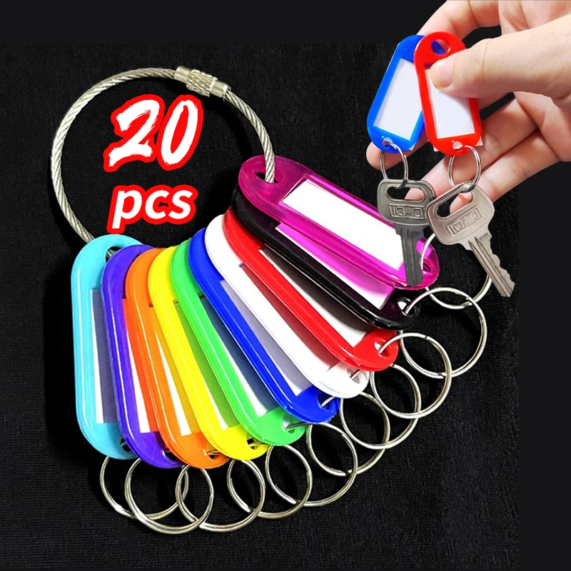 Étiquettes de clé en plastique de couleurs avec étiquette de carte, pour Kit de porte-clés de bricolage, étiquette de bagage, Classification des numéros, catégoriez et organiser, 10 à 50 pièces