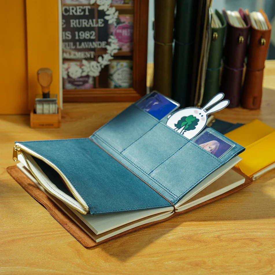 Kraft Paper Zipper Pouch Pocket Leather Bound Notebook Planner Accessory Traveler Notebook Storage Bag File Folder Stationery