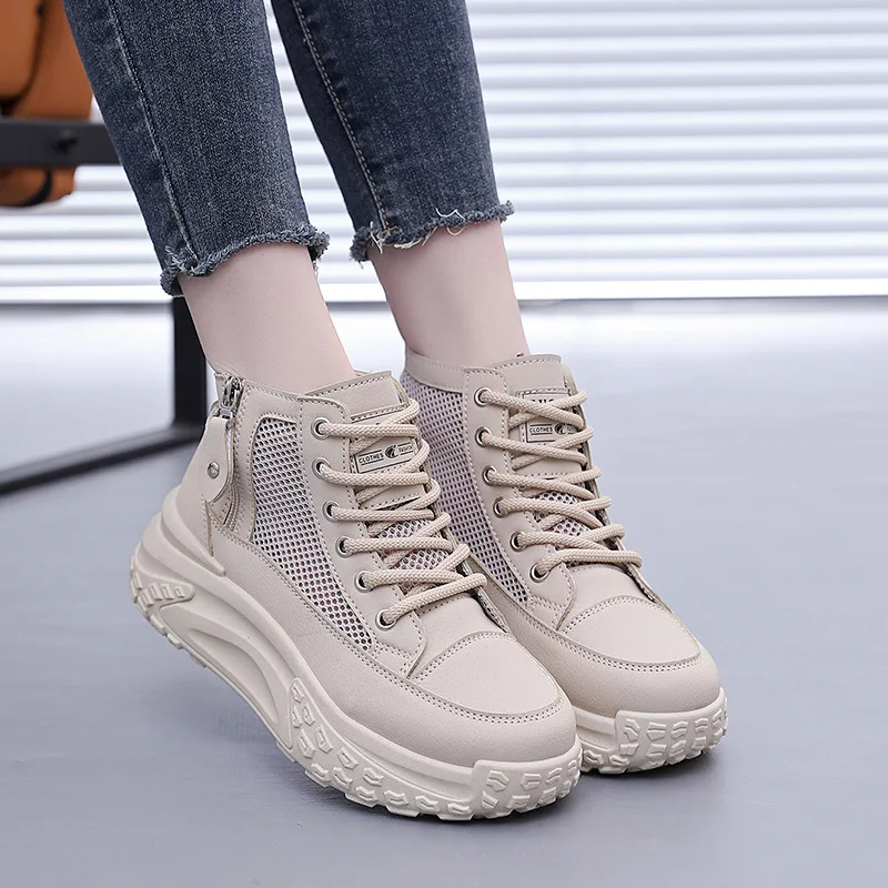 

Women's High Top Casual Shoes Breathable Mesh Thick Sole Versatile Fashionable Increasing Height Trendy Shoes