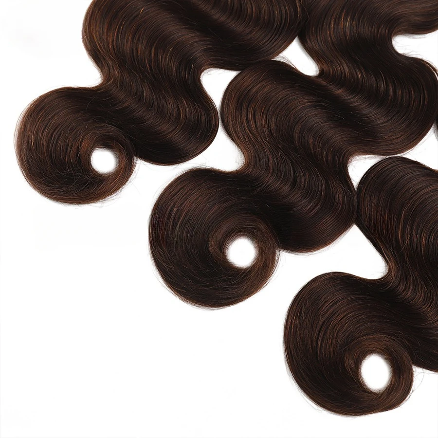 Extensions de cheveux brésiliens Body Wave, cheveux humains, cheveux vierges, double trame, cheveux Remy, tête complète, brun foncé #2, 3 faisceaux, 100g par PC