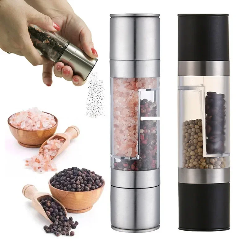 Salt and Pepper Grinder 2 in 1 Manual Stainless Steel Salt Pepper Mills with Adjustable Ceramic Grinding Spice Mill Kitchen Tool