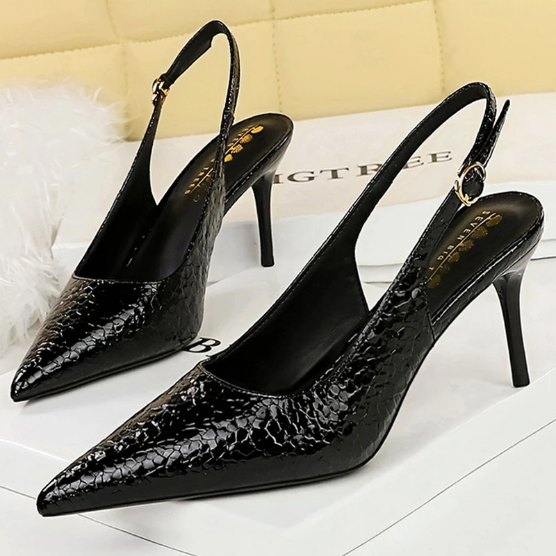 BIGTREE Shoes Summer Women Sandals Patent Leather Design New Women Pumps Fashion Kitten Heels Ladies Shoes Stiletto Plus Size 43