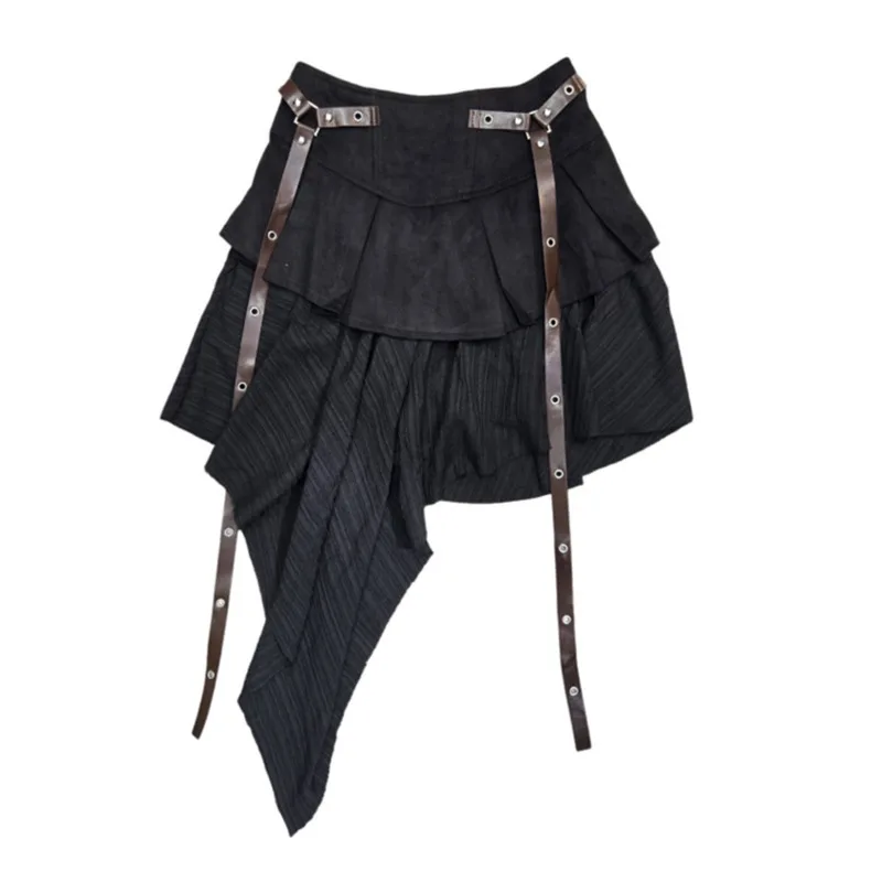 HKSH ربيع وصيف جديد المرأة تنورة الدنيم المرقعة مطوي كتلة اللون غير المتماثلة ألف خط الرجعية أنيقة شيك التنانير القصيرة HK17048 #5