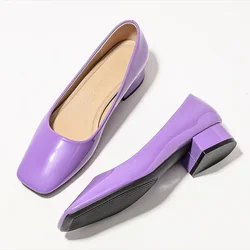Women Luxury Designer Pumps Null Square Toe Wide Fitting Dress Shoes Shiny Leather Green Purple Slip-On 33-45 Small & Big Feet