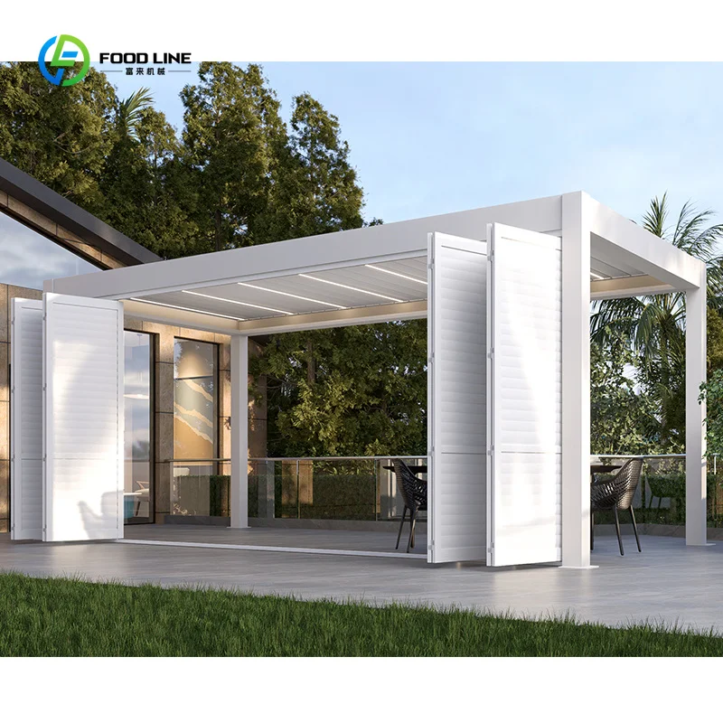 Aluminum Outdoor Garden Pergola Adjustable Louvered Roof Powder Coated Finish Custom