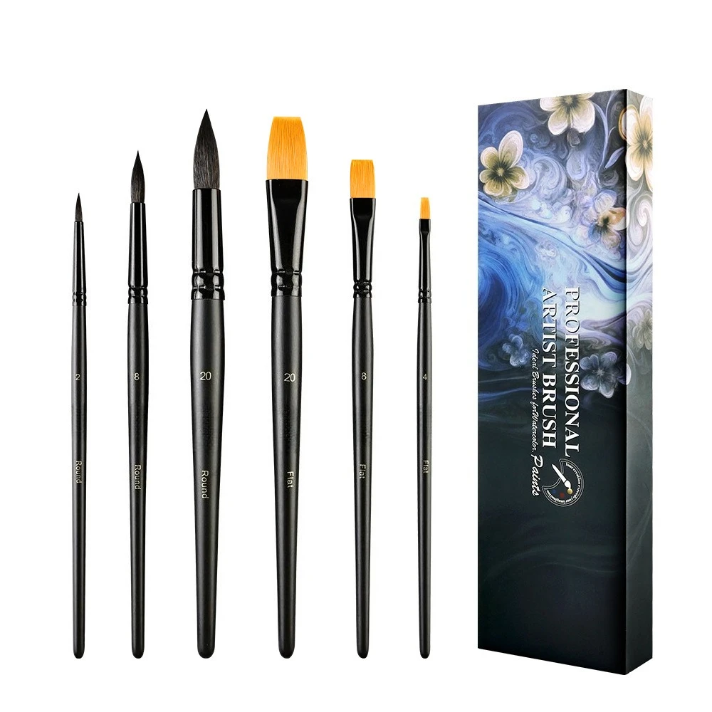 6pcs High Quality Gray Mouse Hair Watercolor Brush Set Round Headed Nylon Fur Animal Fur Acrylic Pigment Professional Paintbrush