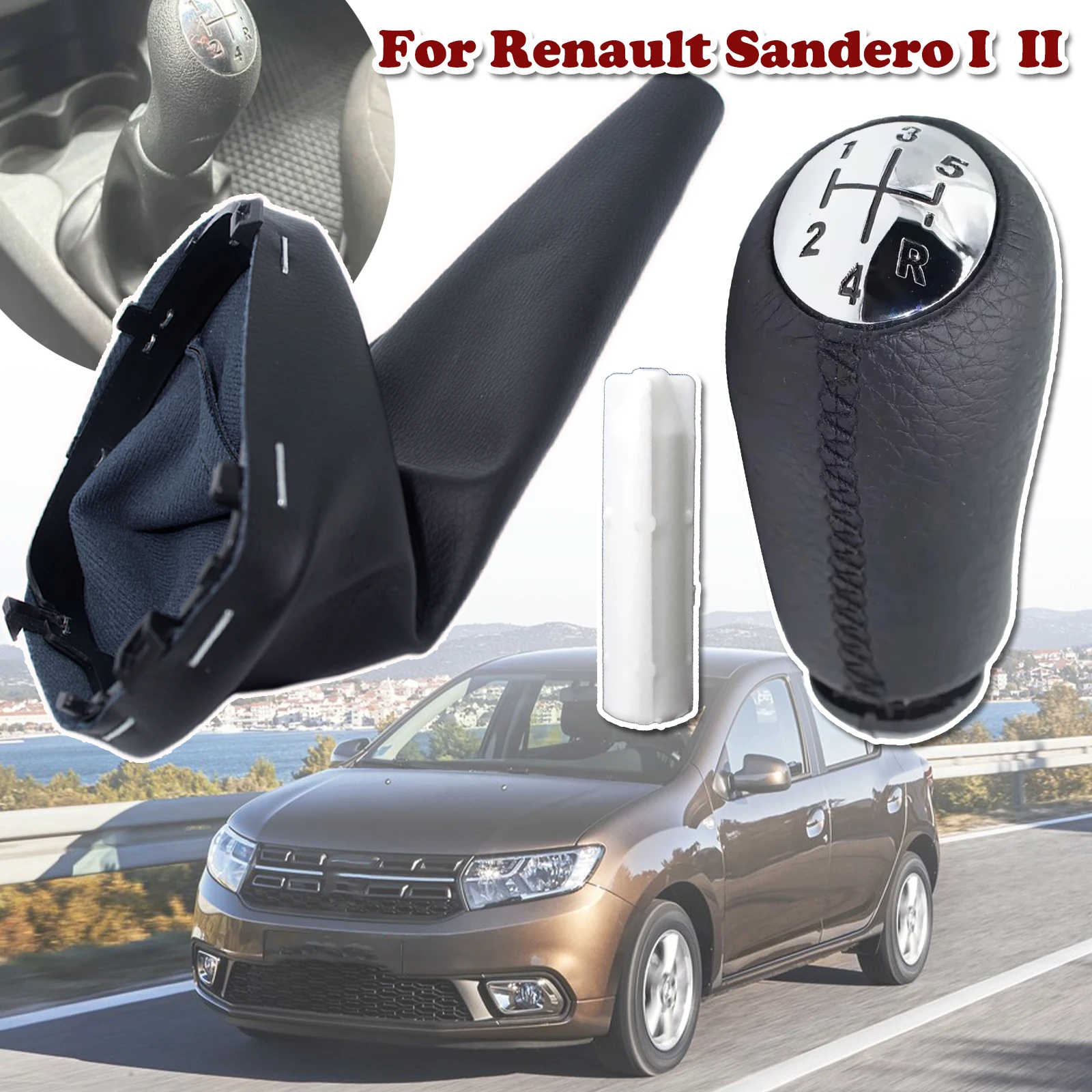 

Car Gear Shift Knob With Gaiter PU Leather Cover For Renault Sandero I II Interior Parts Gear Gaiter 2008 2012 2013 2015 2020