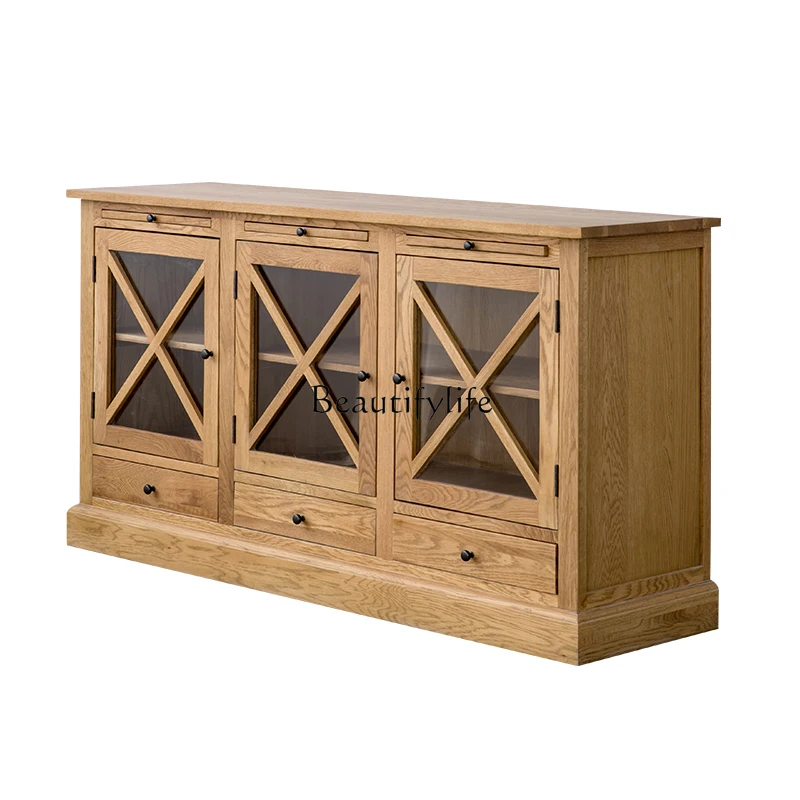 

Side cabinet European American original single oak rural solid wood TV cabinet solid wood