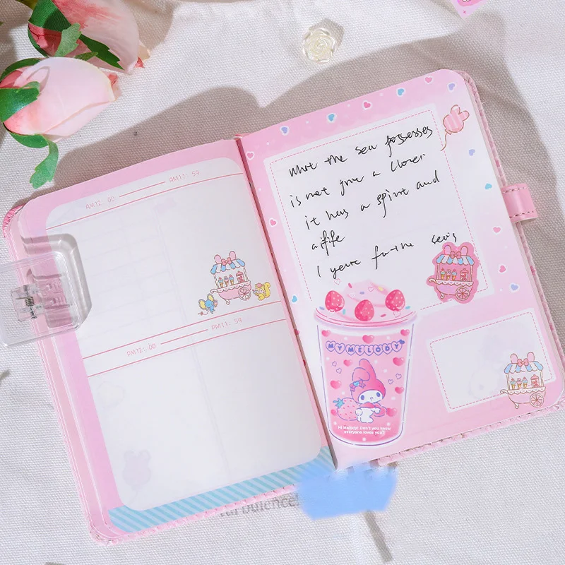 Sanrio Cinnamoroll Kuromi melodia Notebook kreskówka przenośna książka klamra magnetyczna A6 pamiętnik szkolny artykuły biurowe dziewczyna prezent