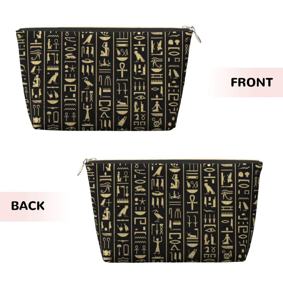 Custom Gold Hieroglyphics Cosmetic Bag Women Kawaii Large Capacity Egypt Art Makeup Case Beauty Storage Toiletry Bags