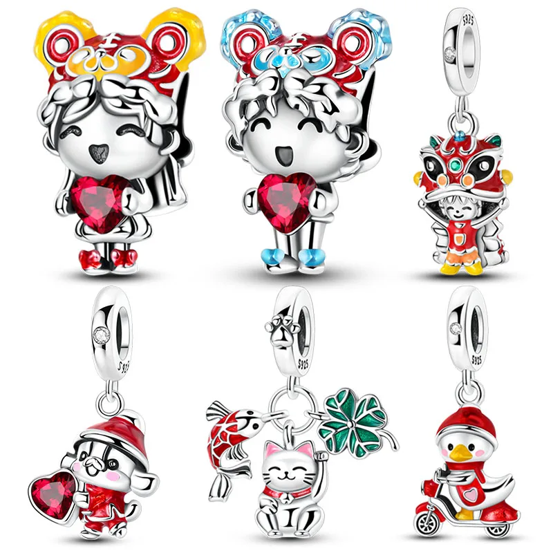 

Лидер продаж, подвески из стерлингового серебра 925 пробы, новогодняя серия, шляпа с головой тигра, лев, танец, подходит для браслета, ожерелья, ювелирные изделия своими руками