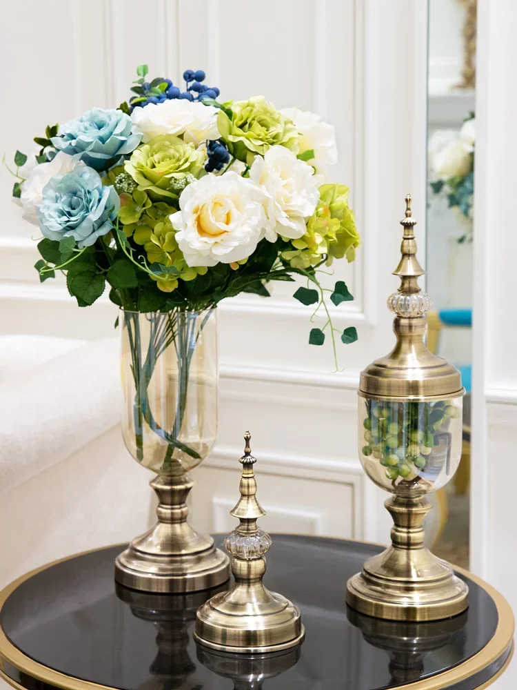 

European vase ornaments living room flower arrangement artificial flower glass home accessories decorative plate simple dining t