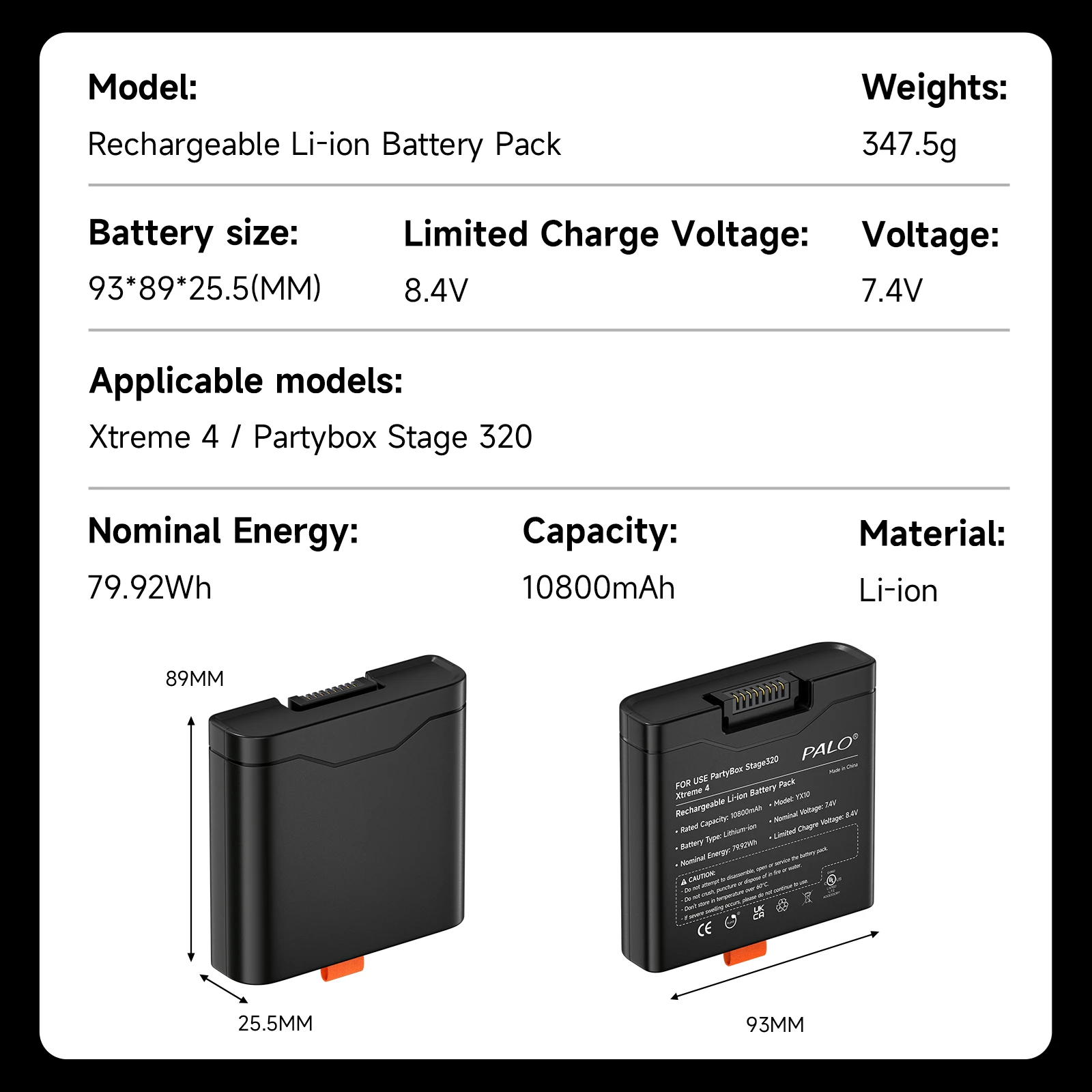 PALO JBL Xtreme 4 PartyBox Stage 320交換用バッテリー 10800mAh 大容量リチウム電池 JBLポータブルスピーカー用