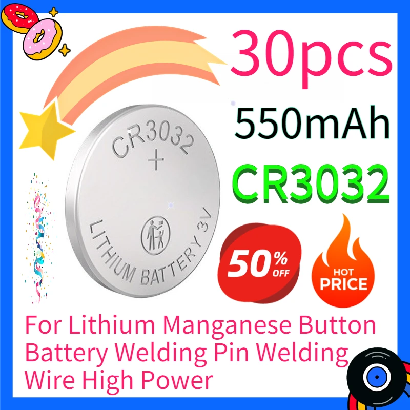 

Для CR3032 литиевая марганцевая батарея, сварочный штифт, сварочный провод, 550 мАч, высокая мощность, 30 шт.