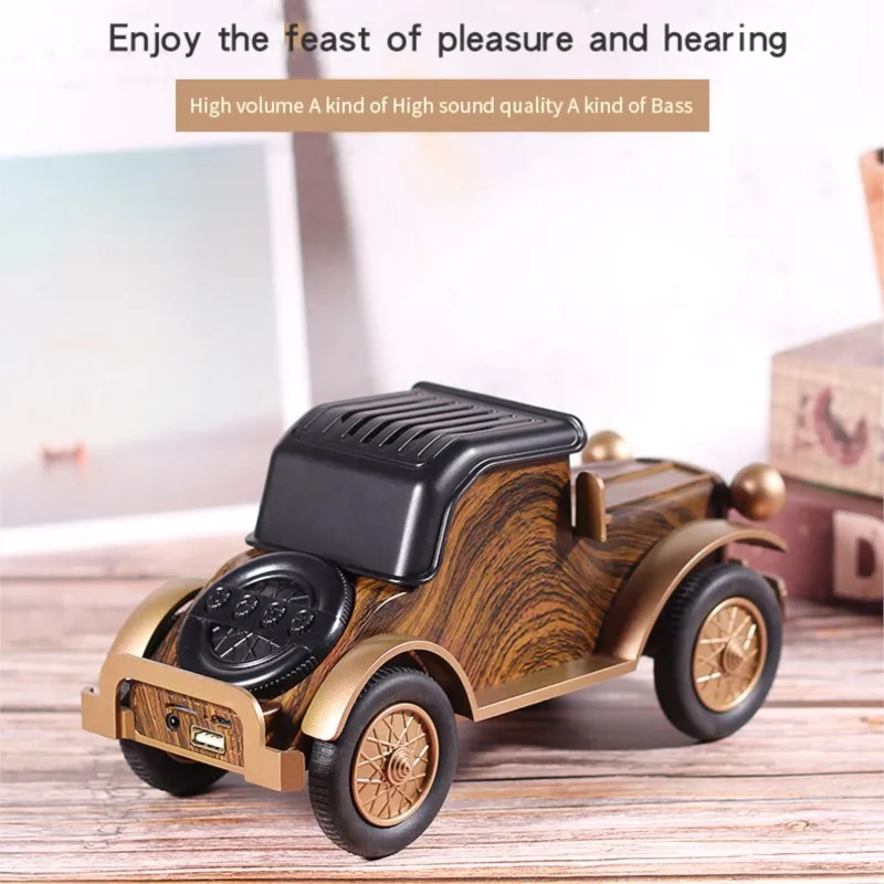 Vintage Car Bluetooth Speaker Retro Wood Grain Wireless Subwoofer Portable Phone Holder Small Speaker Hot Sale 2026 DropShipping