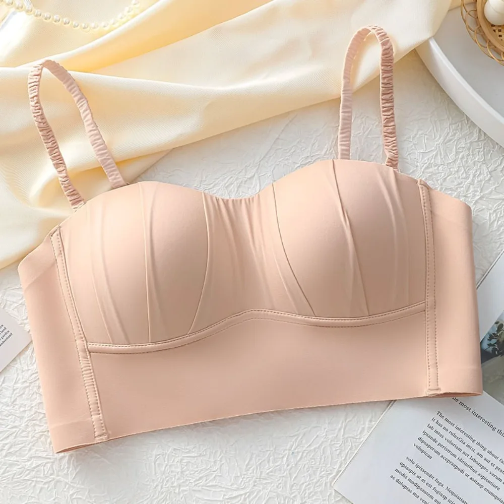 Summer Spandex French Pleated Bra Detachable Seamless Thin Bra Without Underwire Ringless Seamless Bras Women