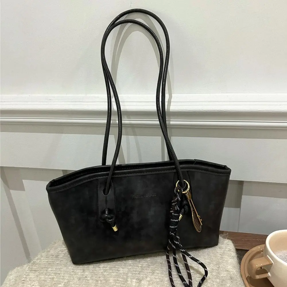 Luxury Women Shoulder Bag Retro Tote Handbag Large Capacity PU Leather Bucket Purse Minimalist Style For Autumn Winter