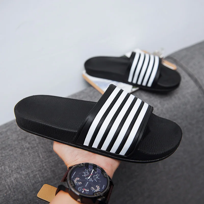 Slippers Brand Men Summer Stripes Pool Slides Couple Casual Slidee Beach Big Size Sandals Mujer Shoes Indoor Bedroom Shoe