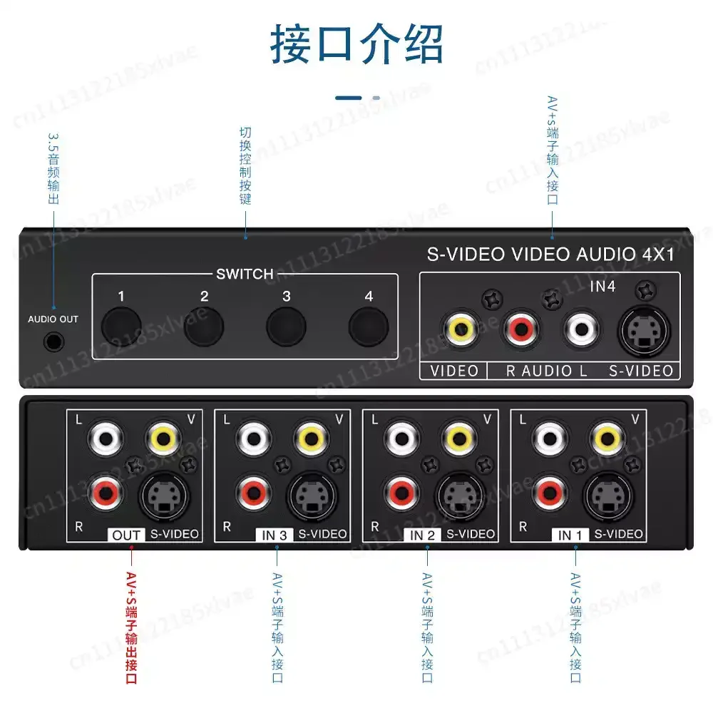 For VSSW41 4-In 1-Out AV S-Video Switcher with 3.5mm Stereo Audio Port Multi-Source Video Selector