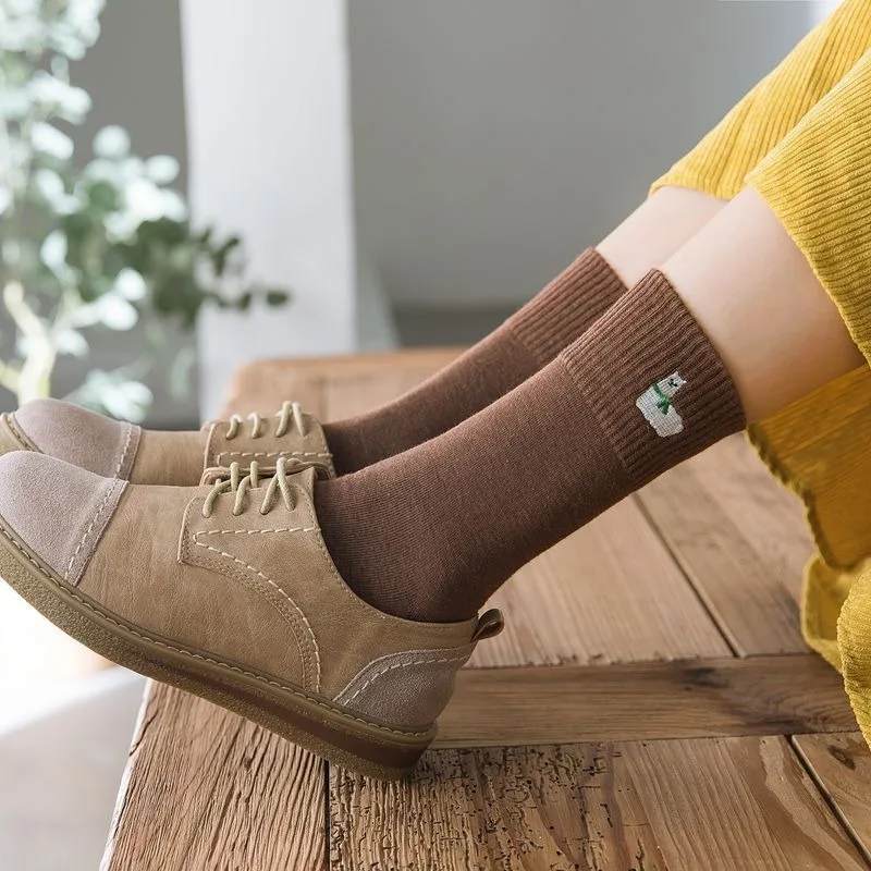 Borduren Cartoon Leuke Damessokken College Stijl Katoenen Lange Sokken voor Vrouwen Vintage Streetwear Sok Calcetines Mujer