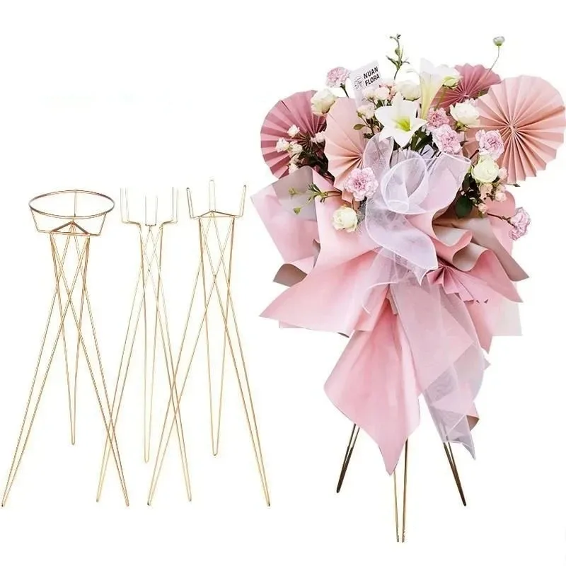 2/6/10Pcs Wedding Party Luxury Gold Flower Basket Stand Road Guide Tripod Flower Stand Balloon Shelf Home Decoration Props