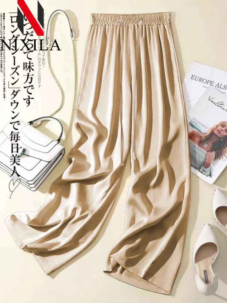 Novedades de Primavera Verano, Pantalones Coreanos de Cintura Alta para Mujer, Elegantes y a la Moda, Pantalones Anchos Holgados, Ropa Femenina Informal