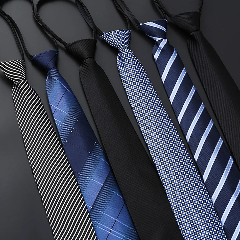 Elegant 8CM Lazy Ties Blue Black Red Striped Men Shirt Business Dress Zipper Tie Neckties Vestisens Accessories Wedding Groom