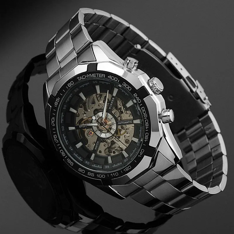 Kostenloser Versand OUTLETSWinner winner340 Klassischer Look Herrenmode Lässige hohle leuchtende halbautomatische mechanische Uhr