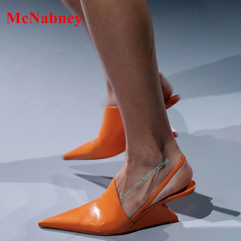 

New Spring Strange Heel Sandals Pump Pointy Toe Solid Leather Slip On Slingback Pumps Women Designer Shoes Party Prom Sexy