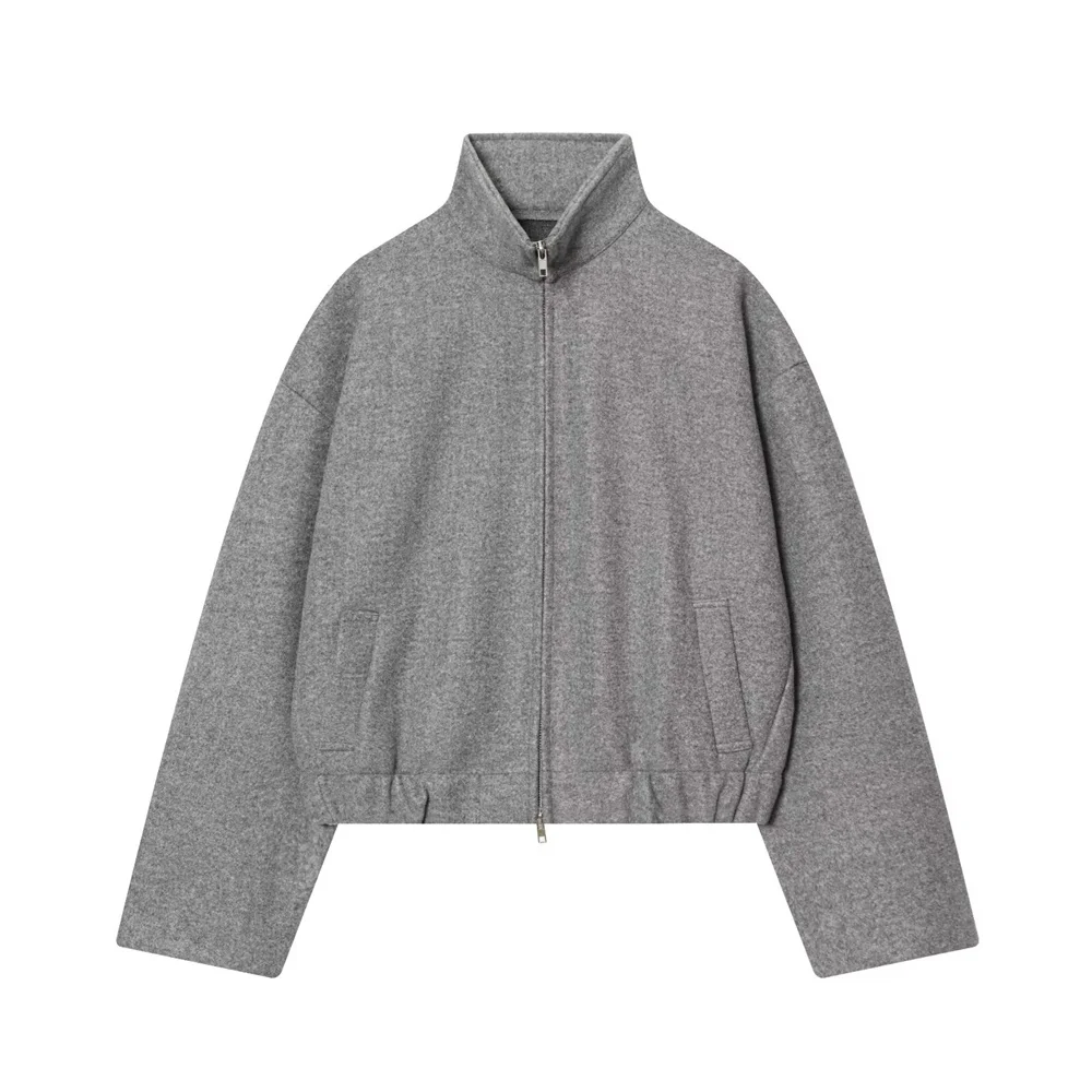 خريف جديد نمط الملابس النسائية عادية الوقوف طوق بأكمام طويلة طبقة الزخرفية المرنة سستة سترة الطيار الناعمة سترة #4